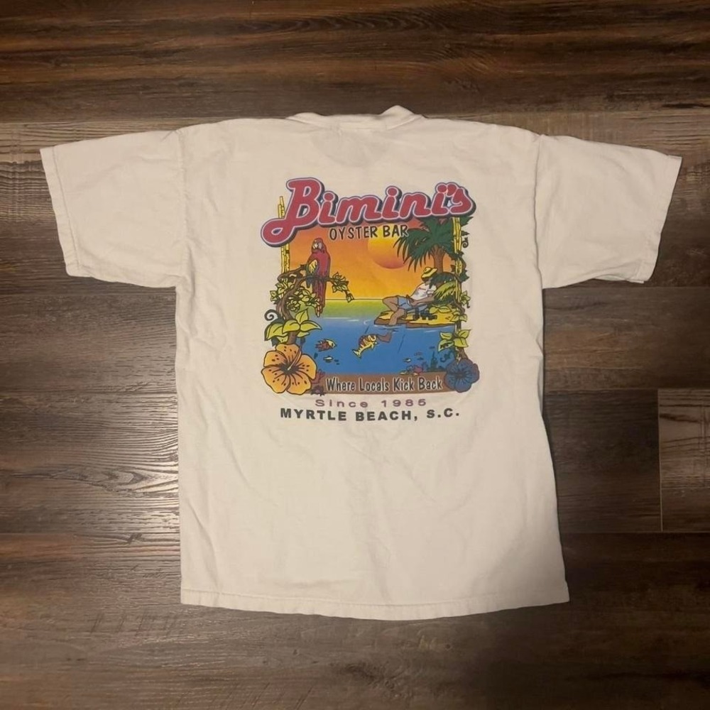 Vintage Bimini's Oyster Bar Myrtle Beach SC Tee Size Adult Medium White